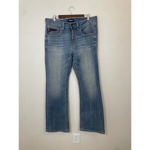 Rank 45 Jeans Mens 35x32 Blue Excellent Bootcut Thick Stitch Western Denim